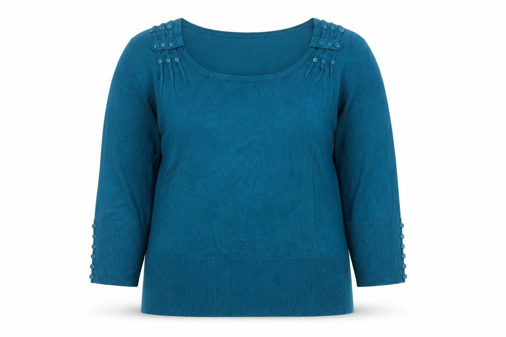 Front view of Roman Women’s Blue, size UK 14, Button Detail Scoop Neck Knit Jumper