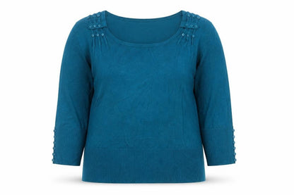 Front view of Roman Women’s Blue, size UK 14, Button Detail Scoop Neck Knit Jumper