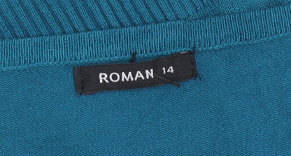 Roman Women’s Blue Size 14 Button Detail Scoop Neck Knit Jumper