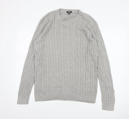 Uniqlo Men Grey XL Cable Knit Cotton Cashmere Crew Neck Pullover Jumper
