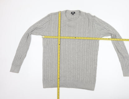 Uniqlo Men Grey XL Cable Knit Cotton Cashmere Crew Neck Pullover Jumper