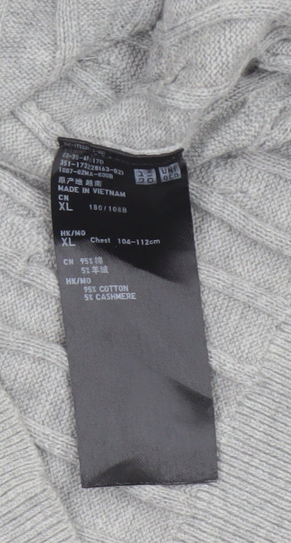 Uniqlo Men Grey XL Cable Knit Cotton Cashmere Crew Neck Pullover Jumper