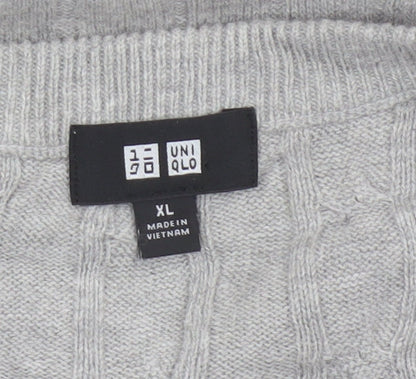 Uniqlo Men Grey XL Cable Knit Cotton Cashmere Crew Neck Pullover Jumper