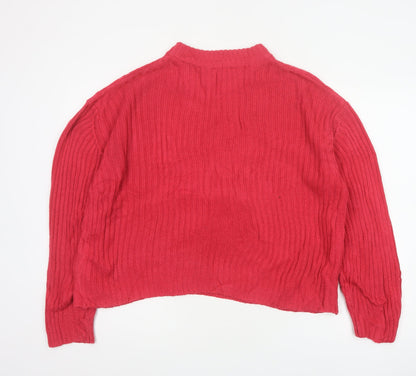 Esmara Women Red UK 12 Cable Knit Mock Neck Pullover Jumper