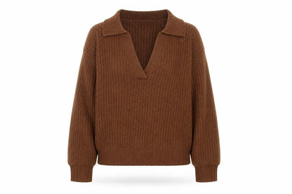 Brave Soul Women’s Brown Size 10 Chunky Knit Collared V-Neck Jumper