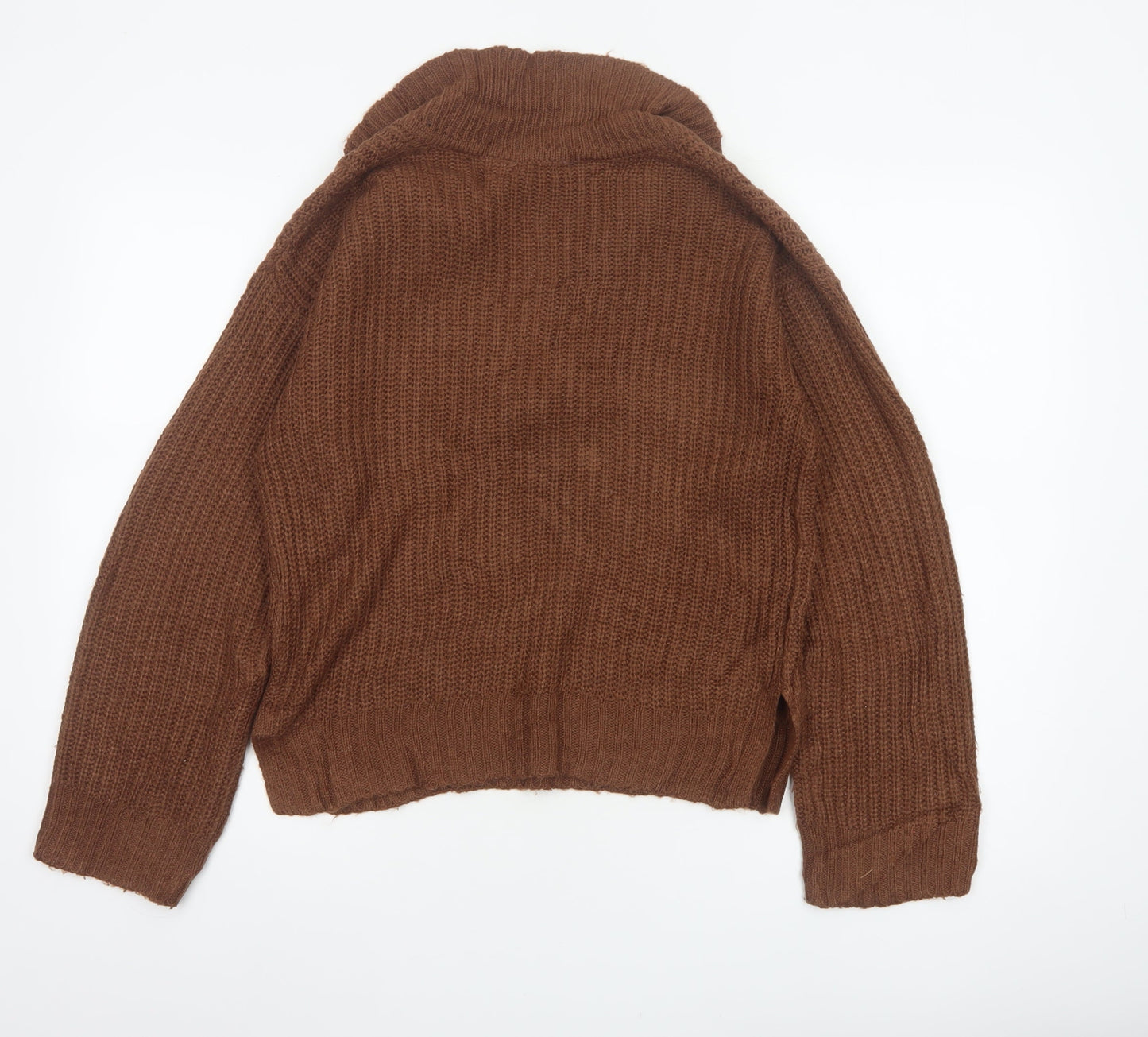 Brave Soul Women’s Brown Size 10 Chunky Knit Collared V-Neck Jumper