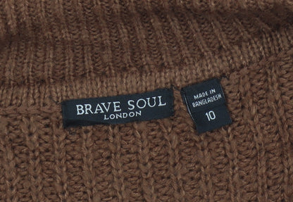 Brave Soul Women’s Brown Size 10 Chunky Knit Collared V-Neck Jumper
