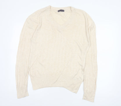 Marks and Spencer Women Ivory M Linen Blend V-Neck Lightweight Jumper