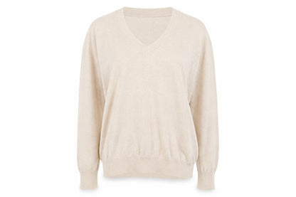 Marks & Spencer Women Ivory M Linen Blend V-Neck Lightweight Jumper