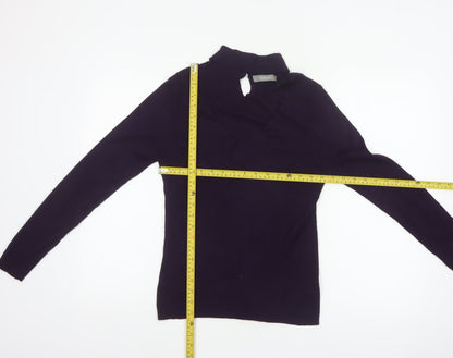 Oasis Women Purple M Rib Knit High Neck V-Neck Slim Jumper