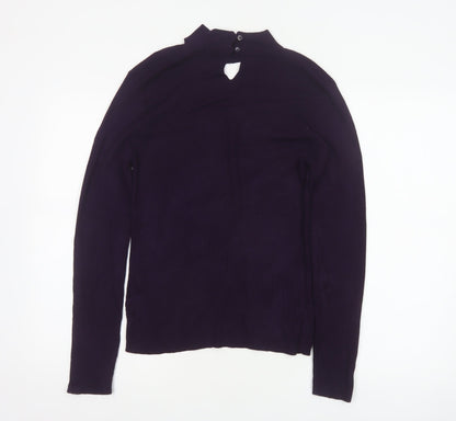 Oasis Women Purple M Rib Knit High Neck V-Neck Slim Jumper