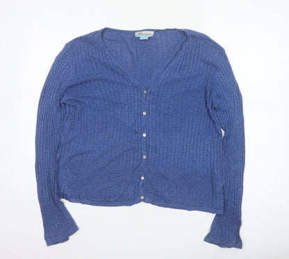 Monsoon Women Blue V-Neck Button Knit Cardigan UK 14 Cotton Viscose