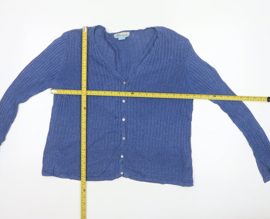 Monsoon Women Blue V-Neck Button Knit Cardigan UK 14 Cotton Viscose