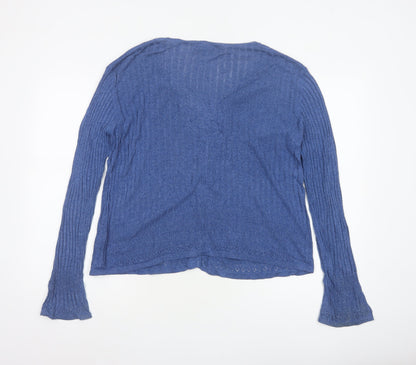 Monsoon Women Blue V-Neck Button Knit Cardigan UK 14 Cotton Viscose