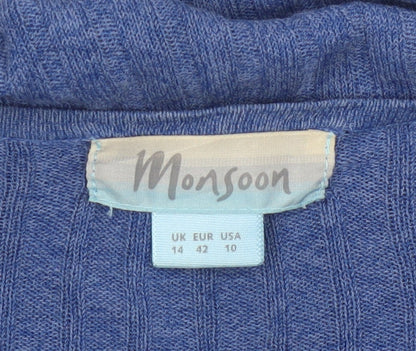 Monsoon Women Blue V-Neck Button Knit Cardigan UK 14 Cotton Viscose