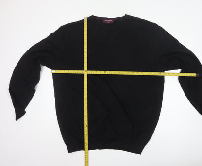 Brook Taverner Men’s Black 2XL Merino Wool Cotton V-Neck Jumper