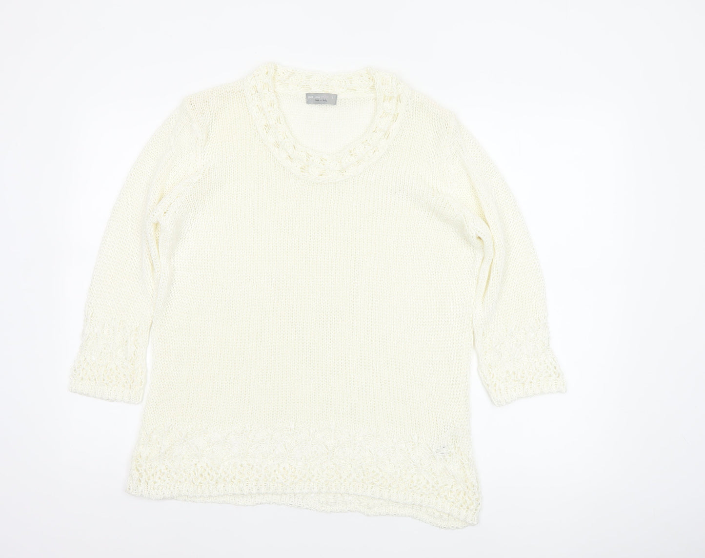 Per Una Women Ivory L Long Sleeve Knit Tunic Jumper Scoop Neck