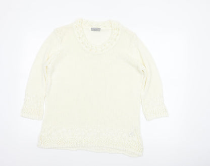 Per Una Women Ivory L Long Sleeve Knit Tunic Jumper Scoop Neck