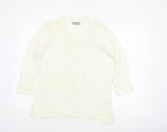 Per Una Women Ivory L Long Sleeve Knit Tunic Jumper Scoop Neck