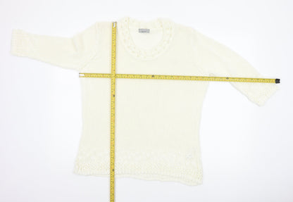 Per Una Women Ivory L Long Sleeve Knit Tunic Jumper Scoop Neck