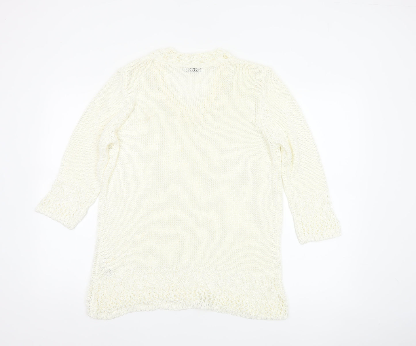 Per Una Women Ivory L Long Sleeve Knit Tunic Jumper Scoop Neck