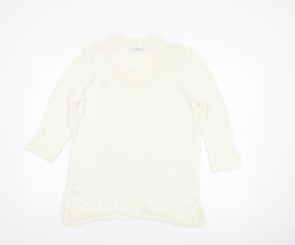 Per Una Women Ivory L Long Sleeve Knit Tunic Jumper Scoop Neck
