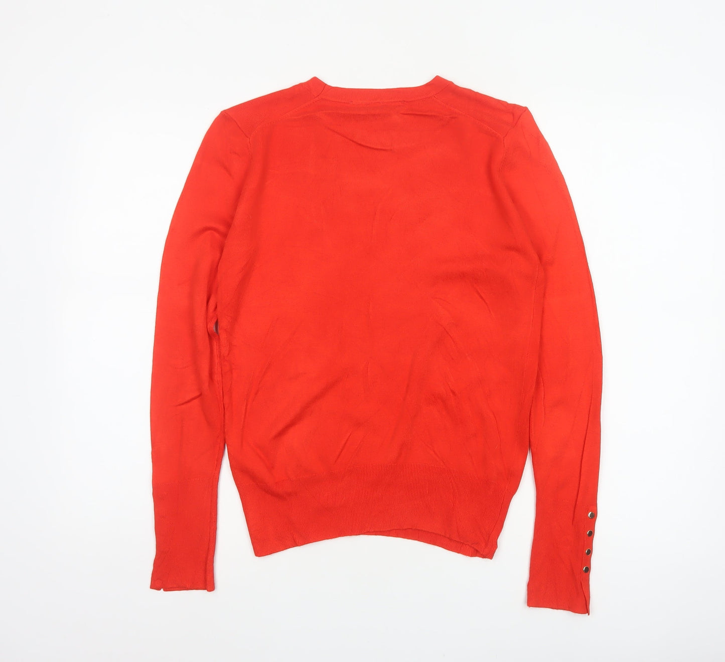 Zara Women Red UK 12 Round Neck Knit Pullover Button Cuff Jumper
