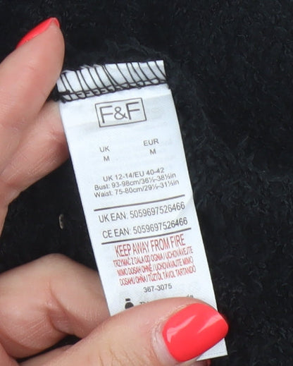 F&F Women Black M Fleece Jumper Pyjama Top Long Sleeve