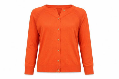 White Stuff Women Orange Cotton Cardigan UK 12 Button Raglan Long Sleeve