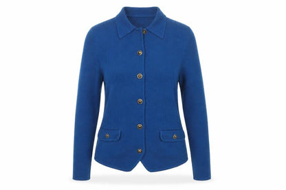 County Jersey Women’s Blue UK 10 Collared Button Knit Cardigan Pockets
