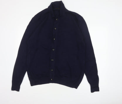 Jaeger Men’s Blue Merino Wool Collared Button Cardigan Large