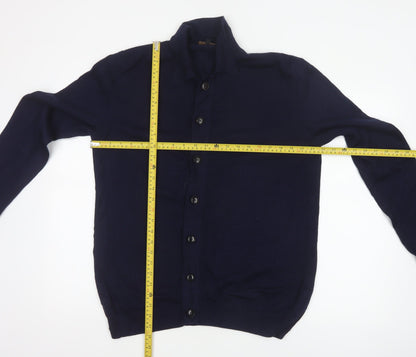 Jaeger Men’s Blue Merino Wool Collared Button Cardigan Large