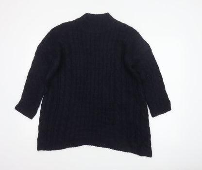 Zara Knit Women Blue M Cable Knit High Neck Alpaca Wool Blend Jumper