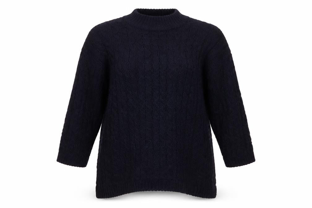 Zara Knit Women Blue M Cable Knit High Neck Alpaca Wool Blend Jumper