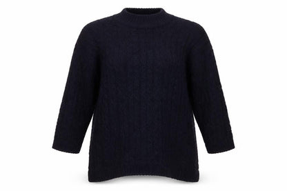 Zara Knit Women Blue M Cable Knit High Neck Alpaca Wool Blend Jumper