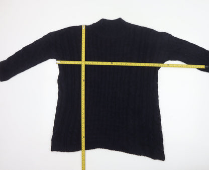 Zara Knit Women Blue M Cable Knit High Neck Alpaca Wool Blend Jumper