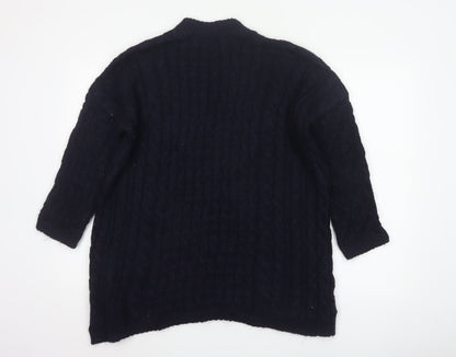 Zara Knit Women Blue M Cable Knit High Neck Alpaca Wool Blend Jumper