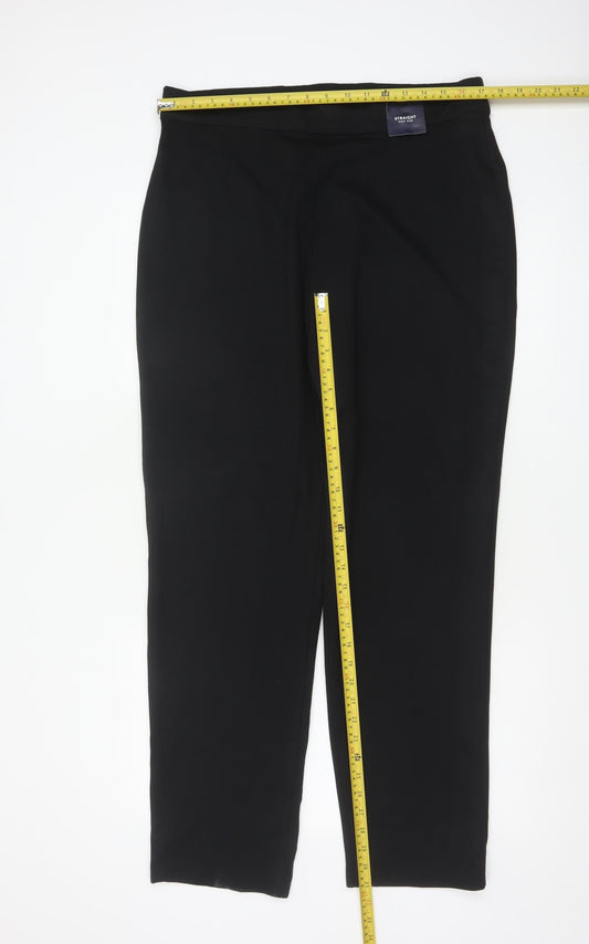 M&S Women Black UK 16 Regular High Rise Straight Leg Trousers