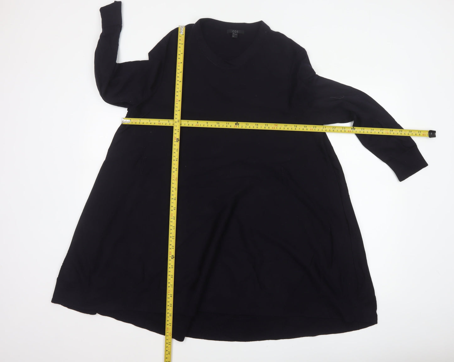 COS Women Black Size 16 Wool Knit Jumper Dress Long Sleeve