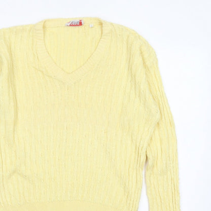 ROBRIGU Women’s Yellow Cable Knit V-Neck Pullover Jumper UK 16