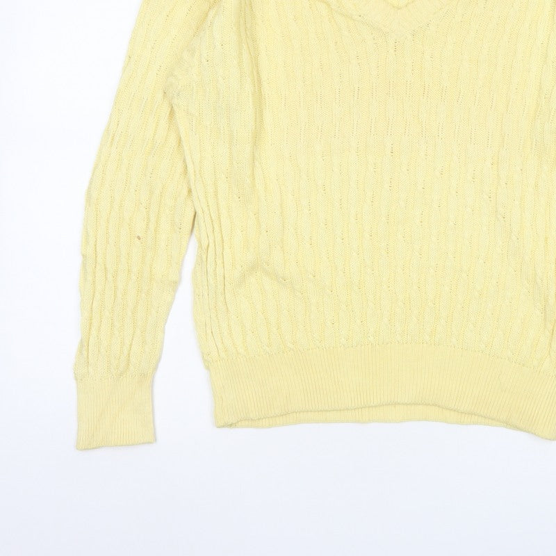 ROBRIGU Women’s Yellow Cable Knit V-Neck Pullover Jumper UK 16