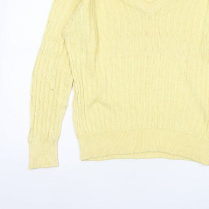 ROBRIGU Women’s Yellow Cable Knit V-Neck Pullover Jumper UK 16