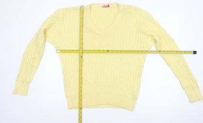 ROBRIGU Women’s Yellow Cable Knit V-Neck Pullover Jumper UK 16