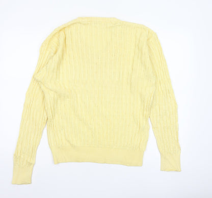 ROBRIGU Women’s Yellow Cable Knit V-Neck Pullover Jumper UK 16