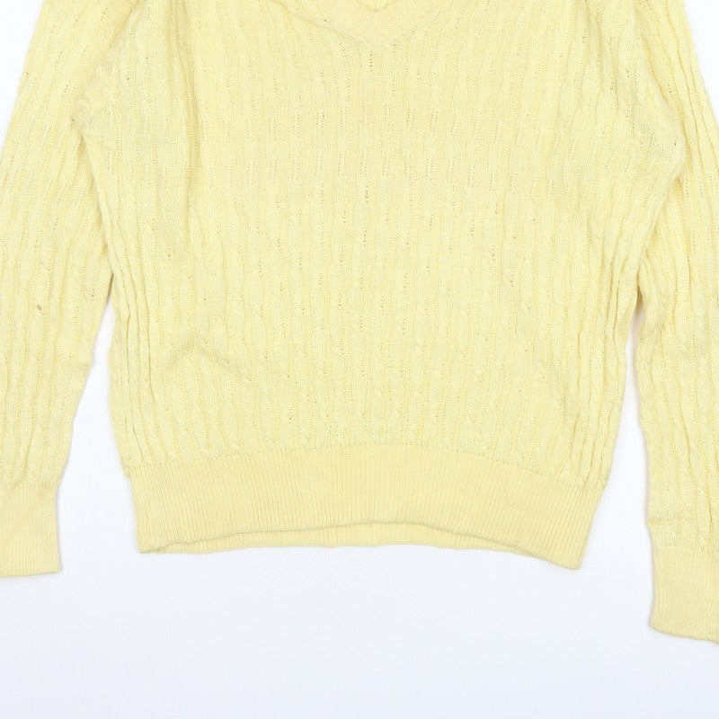ROBRIGU Women’s Yellow Cable Knit V-Neck Pullover Jumper UK 16