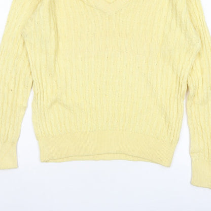 ROBRIGU Women’s Yellow Cable Knit V-Neck Pullover Jumper UK 16