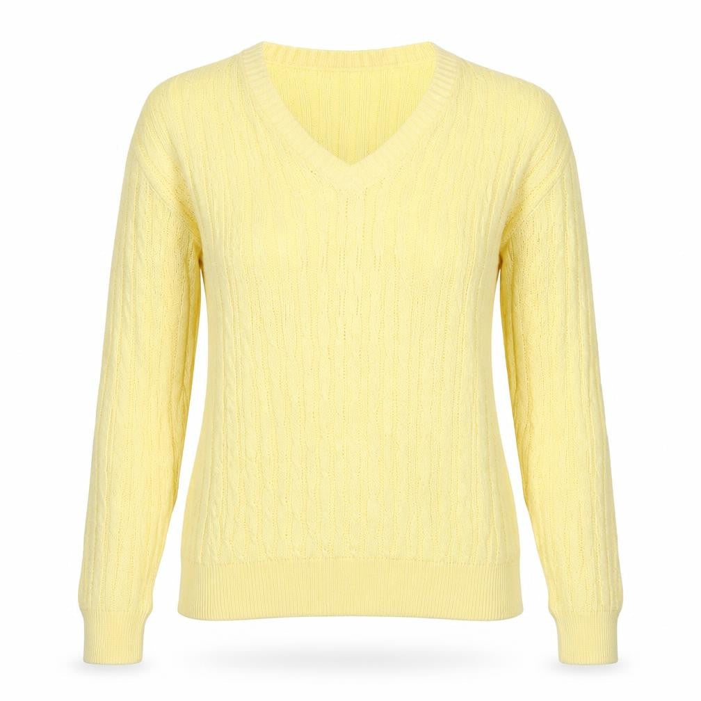 ROBRIGU Women’s Yellow Cable Knit V-Neck Pullover Jumper UK 16