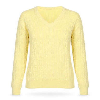 ROBRIGU Women’s Yellow Cable Knit V-Neck Pullover Jumper UK 16