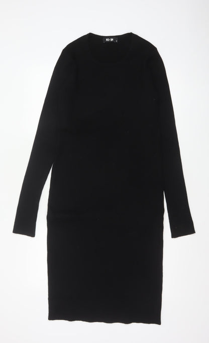 ME+EM Women Black Size 10 Merino Wool Long Sleeve Jumper Dress