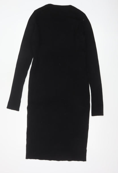 ME+EM Women Black Size 10 Merino Wool Long Sleeve Jumper Dress